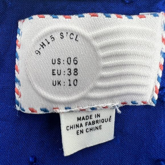 Anthropologie Postmark Sleeveless Collared Swiss Dot Royal Blue & Black SilkTop - Picture 6 of 8